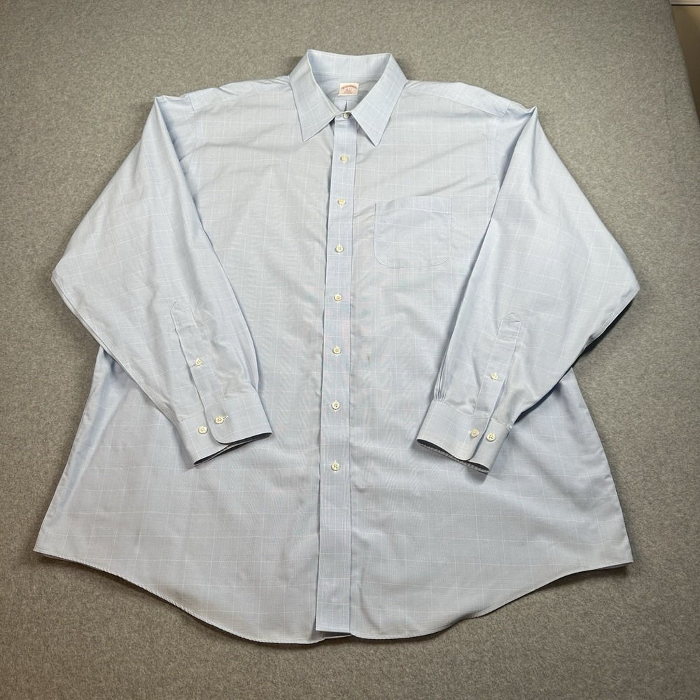 Brooks Brothers 18-36/37 (XL) Blue Check Dress Shirt Non Iron Cotton USA NOTE